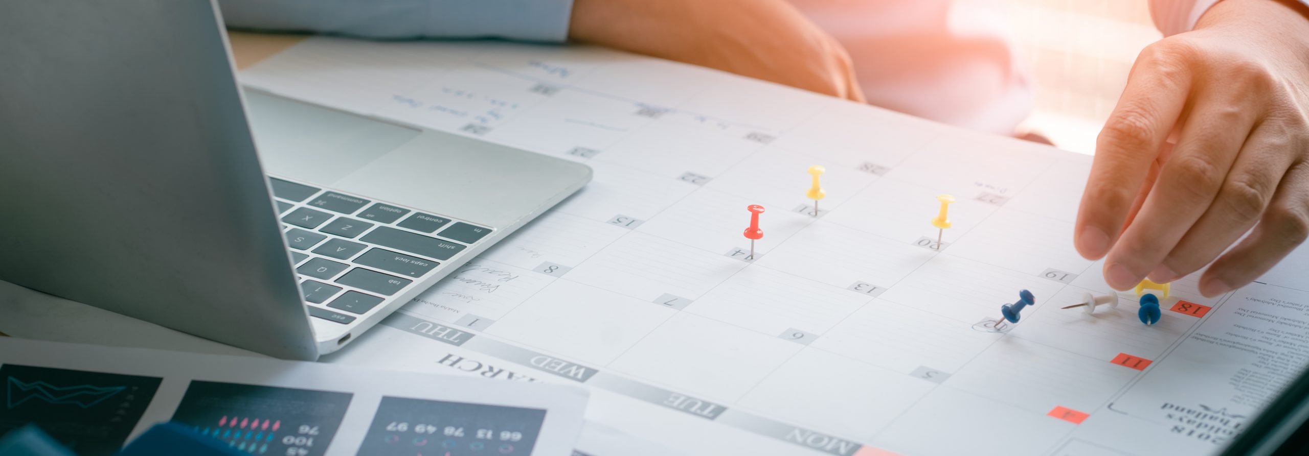 Business Man with laptop, Calendar in office, Business managemen